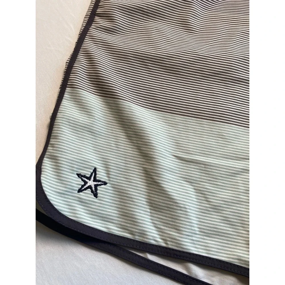 Vuori Mens Striped Board Shorts Brown Green Swim Trunks Size 34 V001